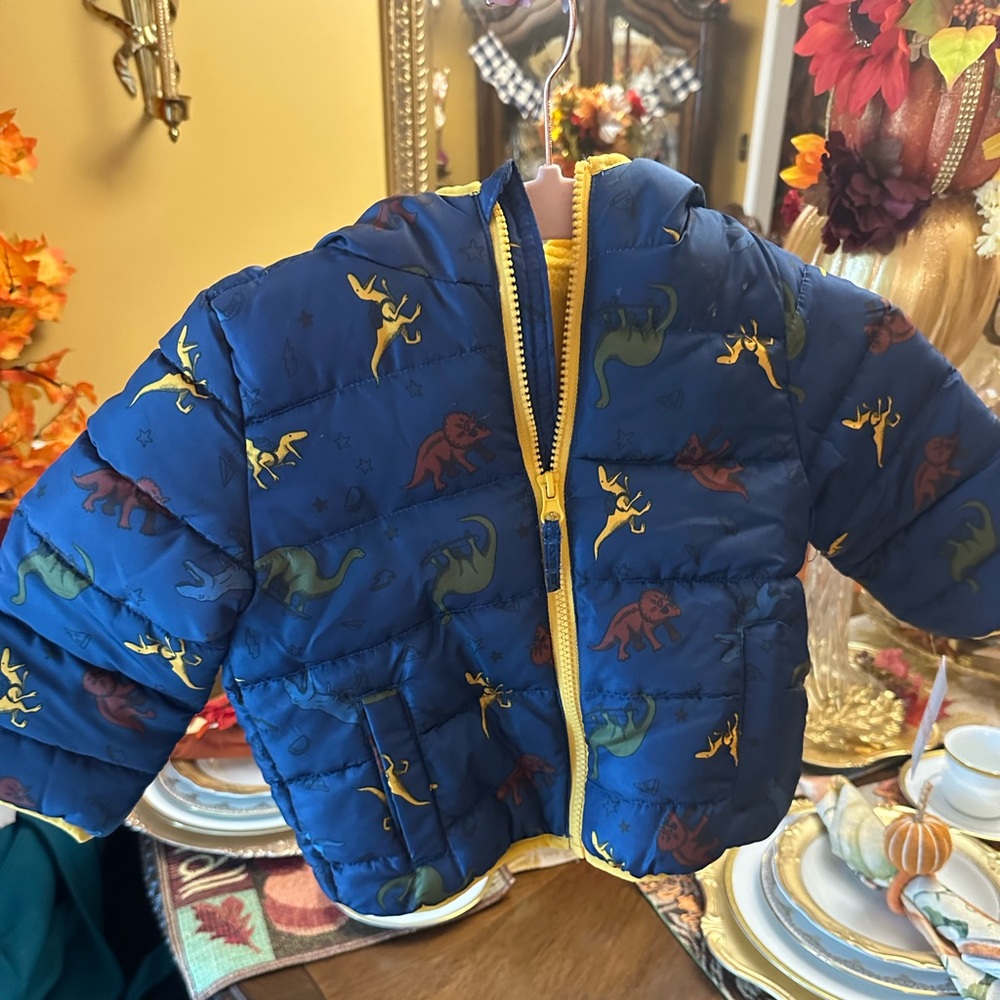 Toddler Blue Dinosaur Print Puffer Jacket
